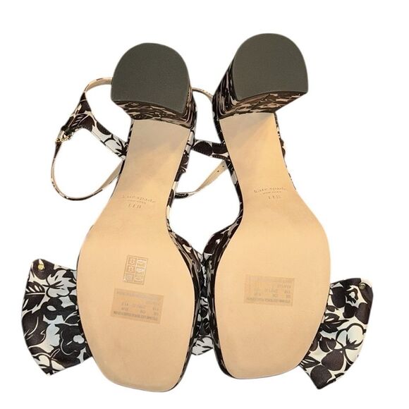 Kate Spade Black & White Print Ankle Strap Block Heel Bow Sandals(Size 11B) - Picture 4 of 10